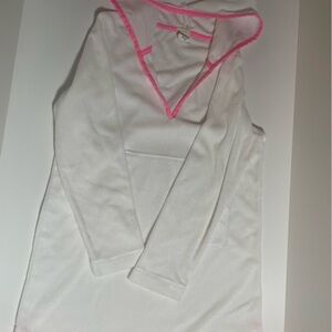 Girl’s White Hooded Lounge Robe with Pink Trim